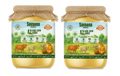 Savaana Organics A2 Gir Cow Ghee 1000 ml – Pure Bilona Method Grassfed Desi Ghee | Nutrient-Rich, Aromatic & Healthy Traditional Cow Ghee in Glass Jar | Combo Pack