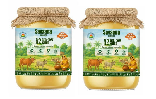 Savaana Organics A2 Gir Cow Ghee 1000 ml – Pure Bilona Method Grassfed Desi Ghee | Nutrient-Rich, Aromatic & Healthy Traditional Cow Ghee in Glass Jar | Combo Pack