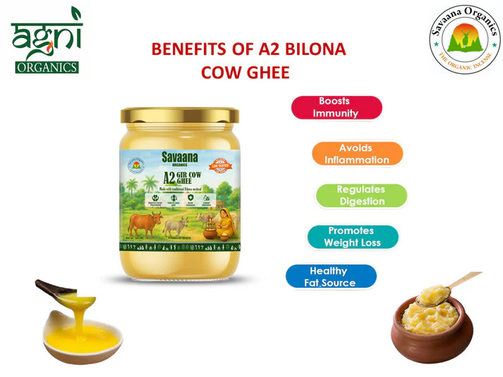 Savaana Organics A2 Gir Cow Ghee 1000 ml – Pure Bilona Method Grassfed Desi Ghee | Nutrient-Rich, Aromatic & Healthy Traditional Cow Ghee in Glass Jar | Combo Pack