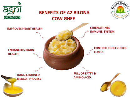 Savaana Organics A2 Gir Cow Ghee 1000 ml – Pure Bilona Method Grassfed Desi Ghee | Nutrient-Rich, Aromatic & Healthy Traditional Cow Ghee in Glass Jar | Combo Pack