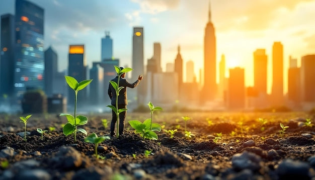 man-suit-stands-field-with-plant